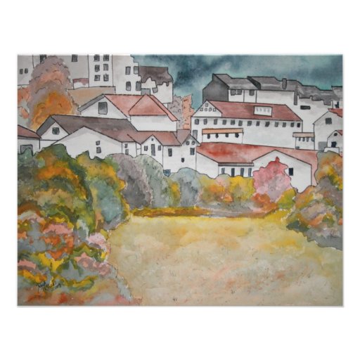 Tuscany Italy landscape watercolor painting Personalized Invite
