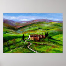 TUSCANY LANDSCAPE WITH GREEN HILLS POSTERS
