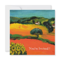 TUSCANY LANDSCAPE WITH SUNFLOWERS orange  black Personalized Invite