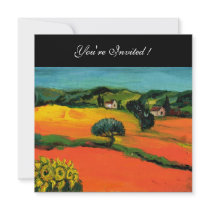 TUSCANY LANDSCAPE WITH SUNFLOWERS orange  black Custom Invites