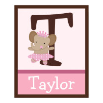 Tutu Cute Elephant Letter & Name Wall Art Poster