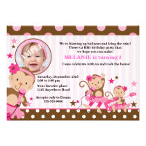 Tutu Monkey Girls  Photo Birthday invitations