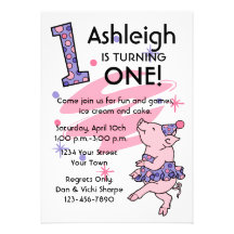 Tutu Piggy 1st Birthday Custom Invitations