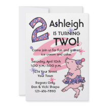 Tutu Piggy 2nd Birthday Custom Invitations