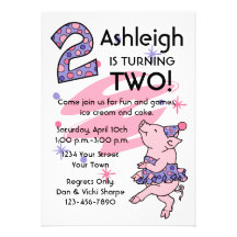 Tutu Piggy 2nd Birthday Custom Invitations