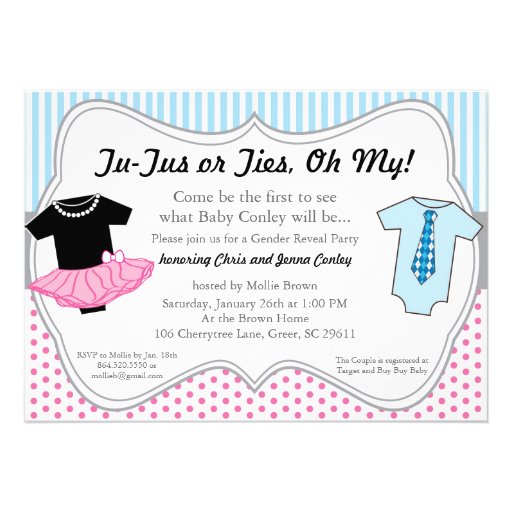 TuTus Ties, Gender Reveal Baby Shower Invitation (front side)