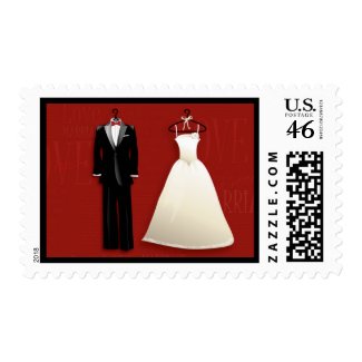 Tux & Gown Wedding Invitation Postage Stamp stamp
