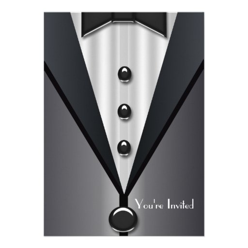 Tuxedo Black Tie Formal Event Black Invitations (front side)