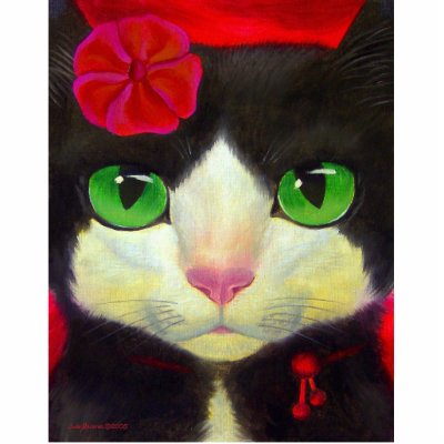 Tuxedo Cat Art Painting Whimsical Feline Photo Sculpture by JUDERM