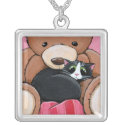 Tuxedo Cat & Big Teddy Bear | Cat Art Pendant
