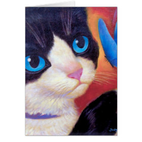 Tuxedo Cat Butterfly Painting - Multi Greeting Card
