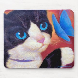 Tuxedo Cat Butterfly Painting - Multi Mouse Mat