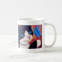 Tuxedo Cat Butterfly Painting - Multi Mugs