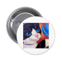 Tuxedo Cat Butterfly Painting - Multi buttons