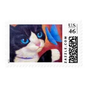 Tuxedo Cat Butterfly Painting - Multi stamp