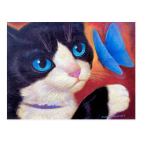 Tuxedo Cat Butterfly Painting - Multi Postcard