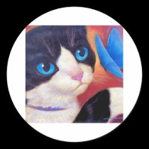 Tuxedo Cat Butterfly Painting - Multi stickers