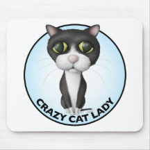 Tuxedo Cat - Crazy Cat Lady Mouse Pads