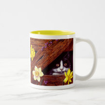 Tuxedo Cat Daffodils Art Creationarts Mug