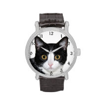Tuxedo cat face wristwatches at Zazzle