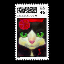 Tuxedo Cat Feline Art Painting Print Stamp stamps