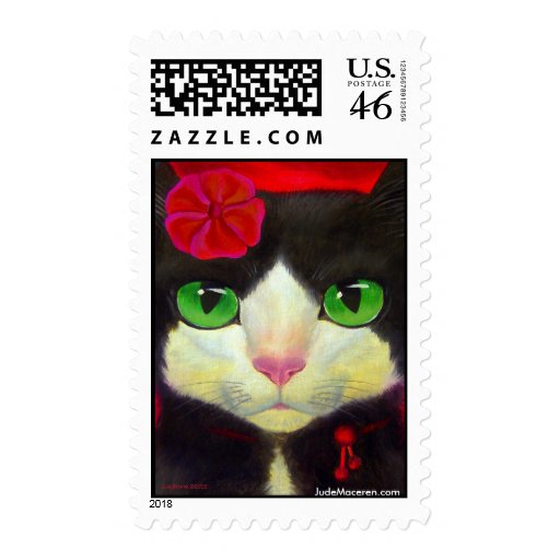Tuxedo Cat Feline Art Painting Print Stamp