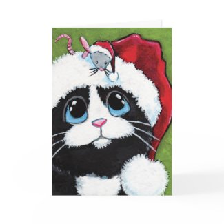 Tuxedo Cat & Festive Mouse Christmas Card card