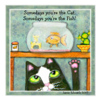 "Tuxedo Cat Goes Fishing" by Jamie Wogan Edwards posters by jamiecreates1 "Tuxedo Cat Goes Fishing" by Jamie Wogan Edwards posters