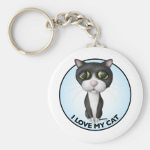 Tuxedo Cat - I Love My Cat Keychain
