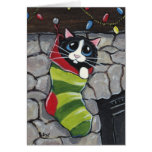 Tuxedo Cat in a Christmas Stocking Art Card