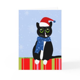 Tuxedo Cat in Candy Stripe Christmas Card card