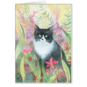 Tuxedo Cat in Garden Card card