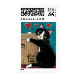 Tuxedo Cat in Love with Box Postage stamps