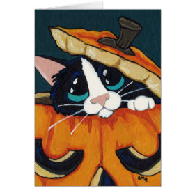 Tuxedo Cat in Pumpkin Halloween Card