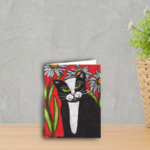 Tuxedo Cat in the Daisies Notecard cards