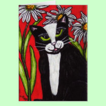 Tuxedo Cat in the Daisies Notecard cards
