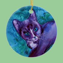 Tuxedo Cat Kitten Ornament - "Purple Tuxedo"