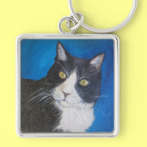 Tuxedo Cat Painting Key Chain keychains