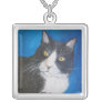 Tuxedo Cat Painting Silver Necklace