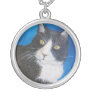 Tuxedo Cat Painting Silver Necklace