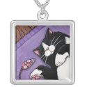 Tuxedo Cat Sleeping With Toy Mouse | Cat Art Penda