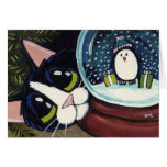 Tuxedo Cat & Snow Globe | Animal Art Greeting Card cards