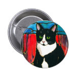 Tuxedo Cat Stained Glass Design Art T-Shirt Buttons