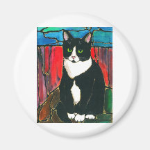 Tuxedo Cat Stained Glass Design Art T-Shirt Refrigerator Magnets