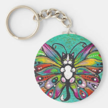 Tuxedo Catterfly Cat/Butterfly Whimsical Fantasy! Keychain
