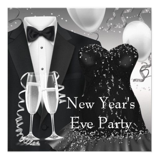 Tuxedo Champagne Confetti Black Tie Party Announcements (front side)