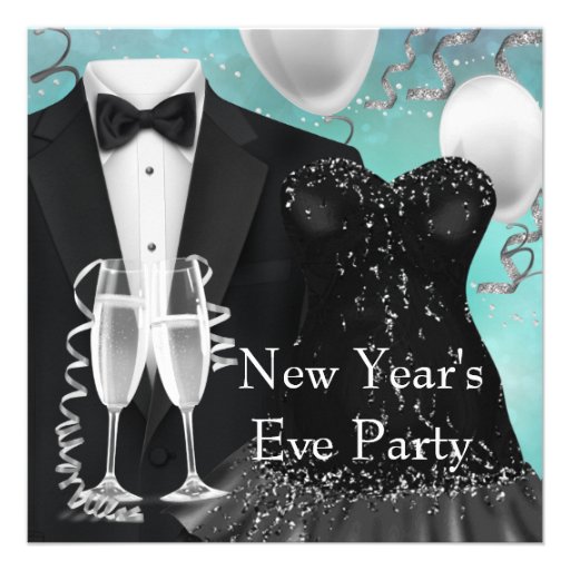 Tuxedo Champagne Confetti New Years Eve Party Personalized Announcement