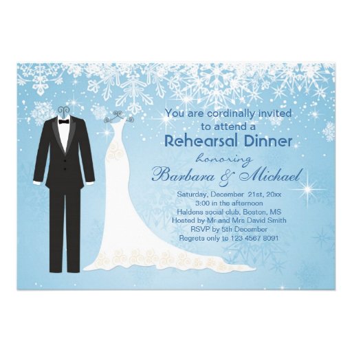 Tuxedo gown snowflakes Rehearsal Dinner Invitation