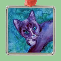 Tuxedo Kitten Cat Ornament - "Purple Tuxedo" ornaments