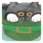 Tuxedo Kitten Fits inside a Leprechaun’s Hat Square Sticker
